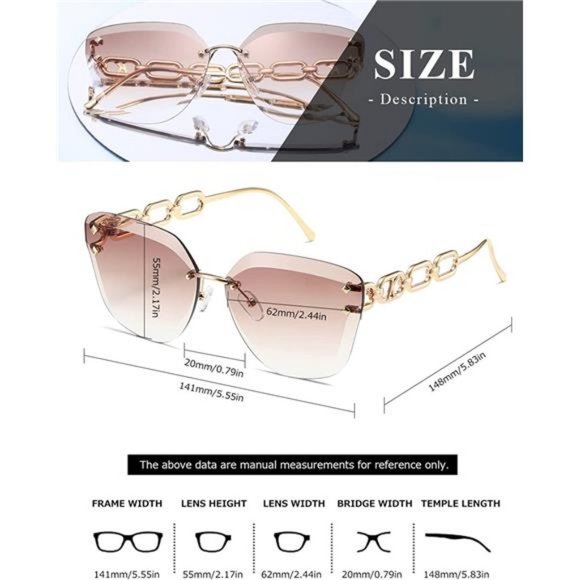 AEVOGUE Sunglasses For Women Oversized Rimless Diamond Cutting Lens Sun Glasses main image 7